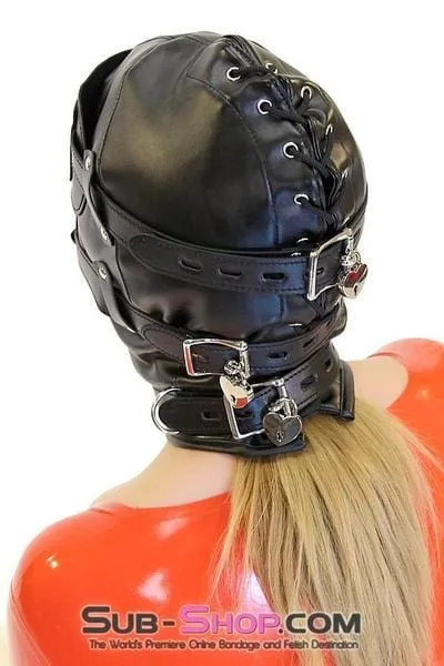 0194SM      Total Lockdown Full Locking Hood with Removable Blindfold & Penis Gag