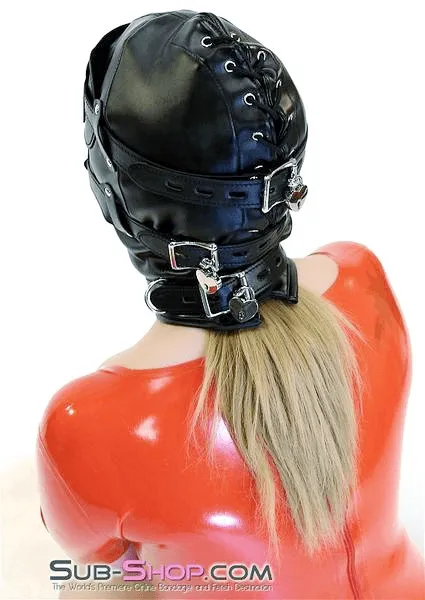 0194SM      Total Lockdown Full Locking Hood with Removable Blindfold & Penis Gag