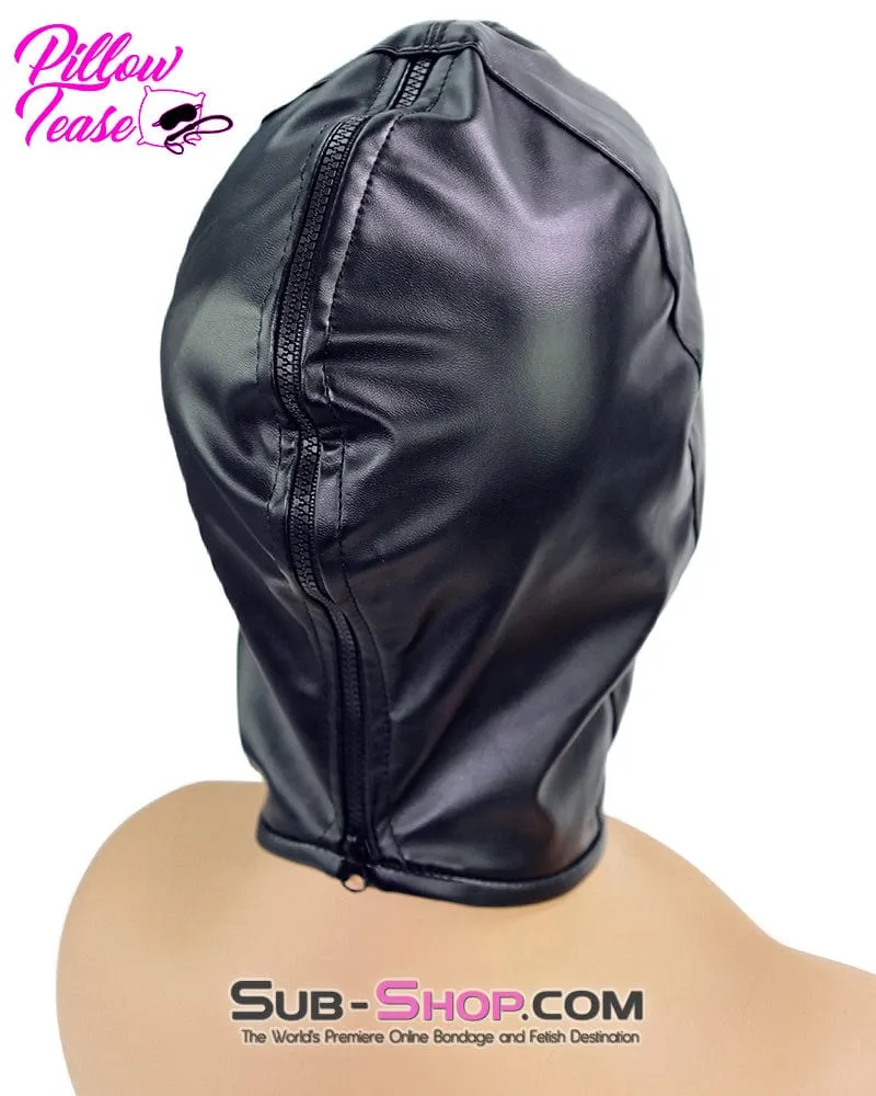 1493DL      Gwen Style Black Open Eyes and Nose Zippered Bondage Hood