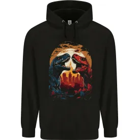 2 Dinosaurs With a Moon Backdrop T-Rex Lizard Mens 80% Cotton Hoodie