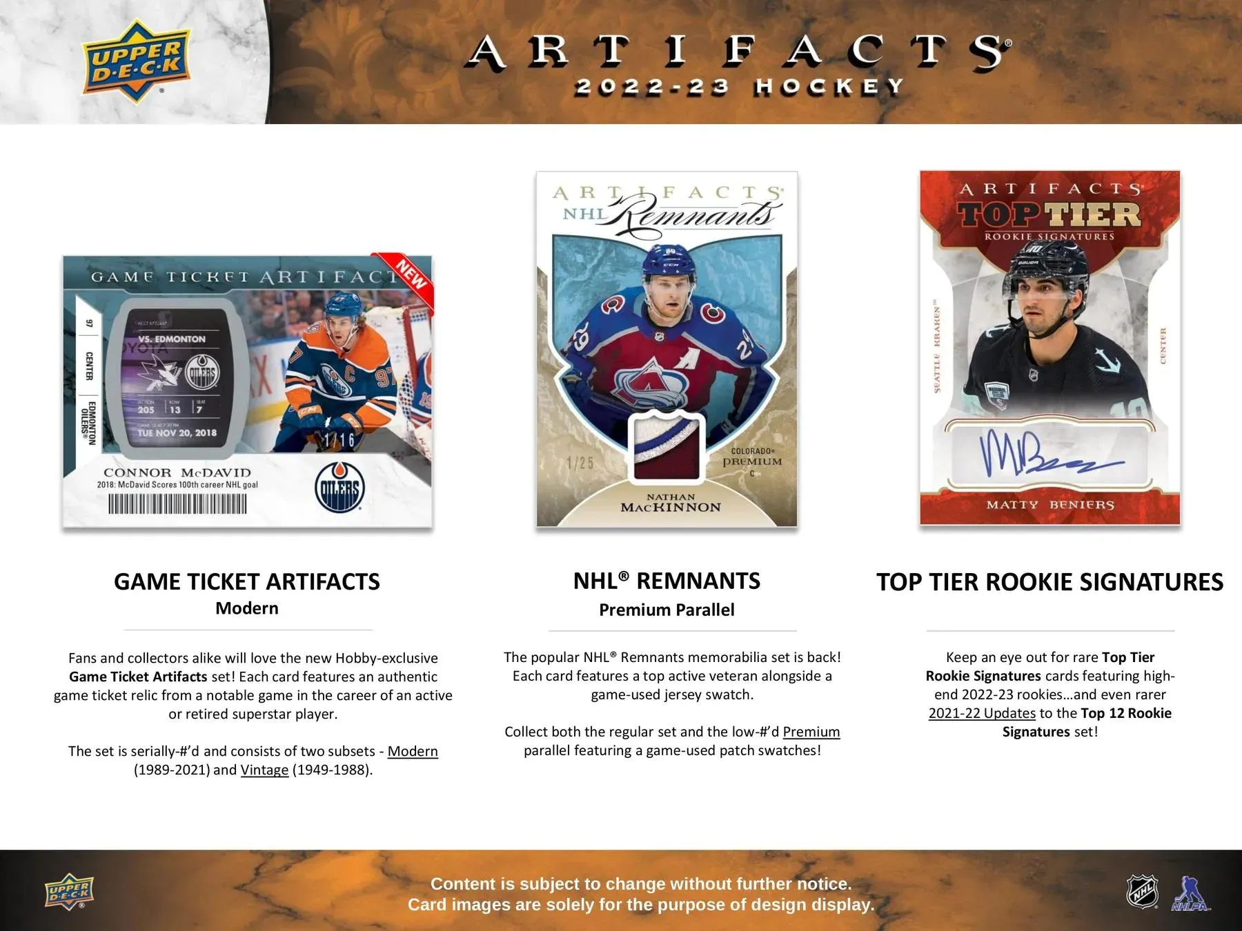 2022/23 Upper Deck Artifacts Hockey Hobby Box 8 Packs per Box, 4 Cards per Pack