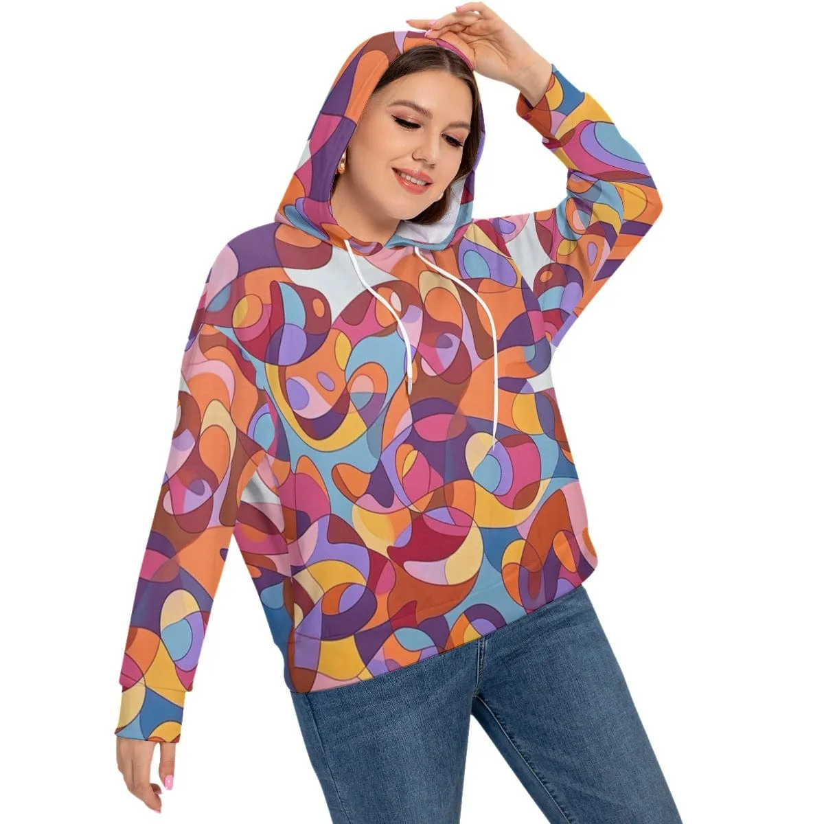 Abstractify Women's Long Sleeve Sweatshirt With Hood (Plus Size)