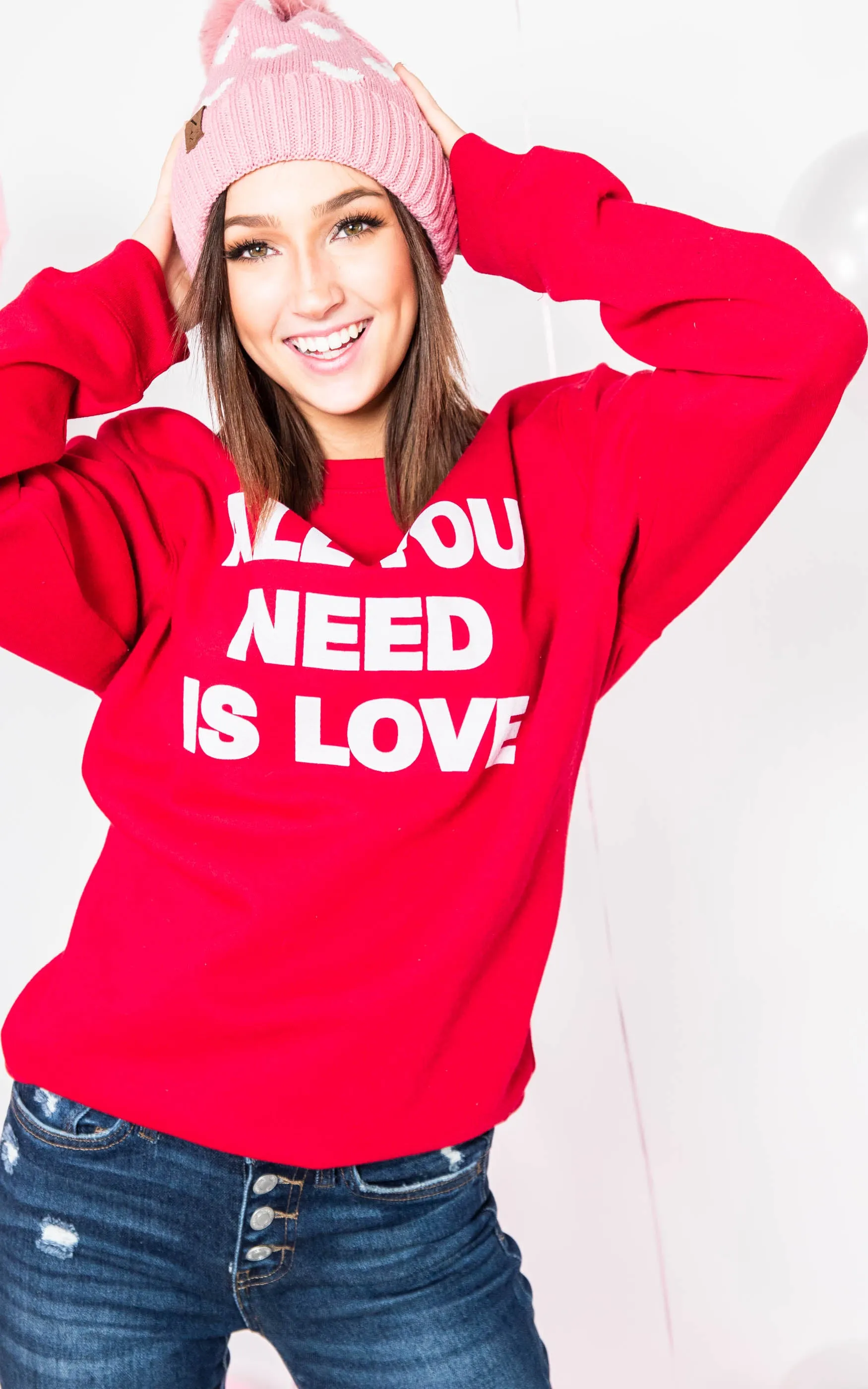 All You Need is Love Crewneck-Red** - Final Sale