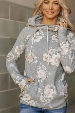 Sweatshirt with zipper and floral pattern