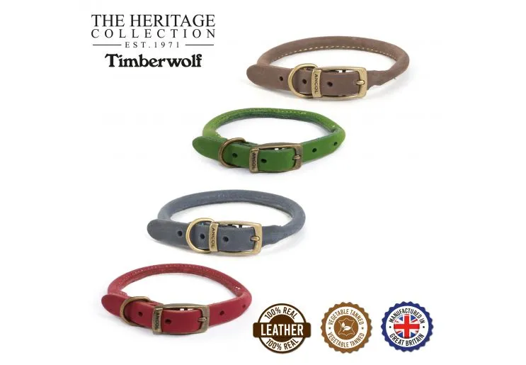 Ancol - Timberwolf Round Leather Collar - Blue - Size 7 (50-59cm)