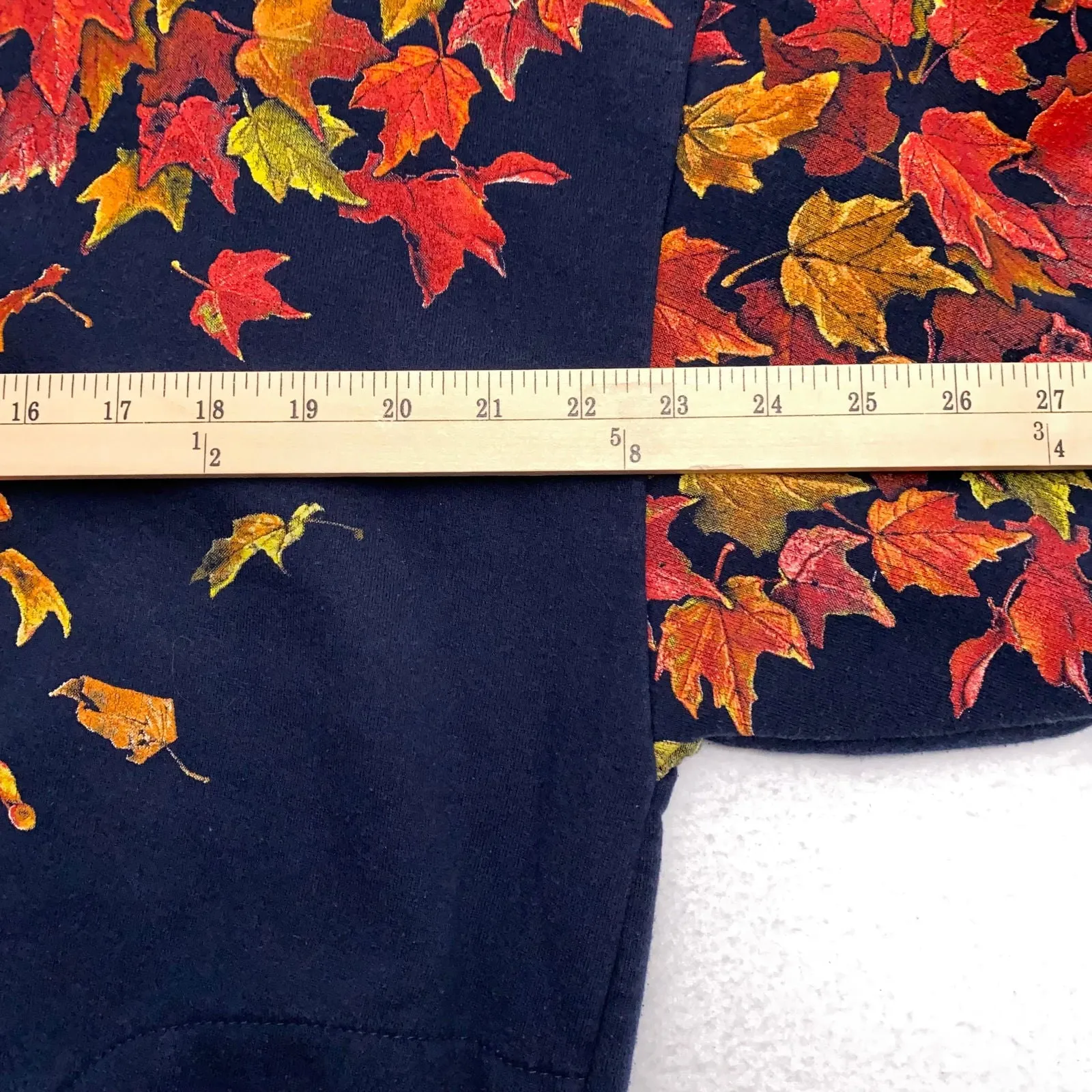 Art Unlimited Womens Crewneck Sweatshirt | XL | Navy Blue with Autumn Leaves | Pockets | Made in USA | Vintage