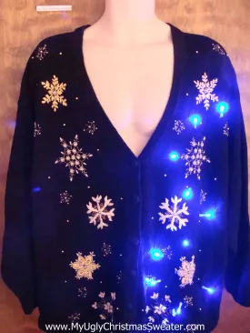 Artistic Snowflakes Black Light Up Ugly Xmas Sweater