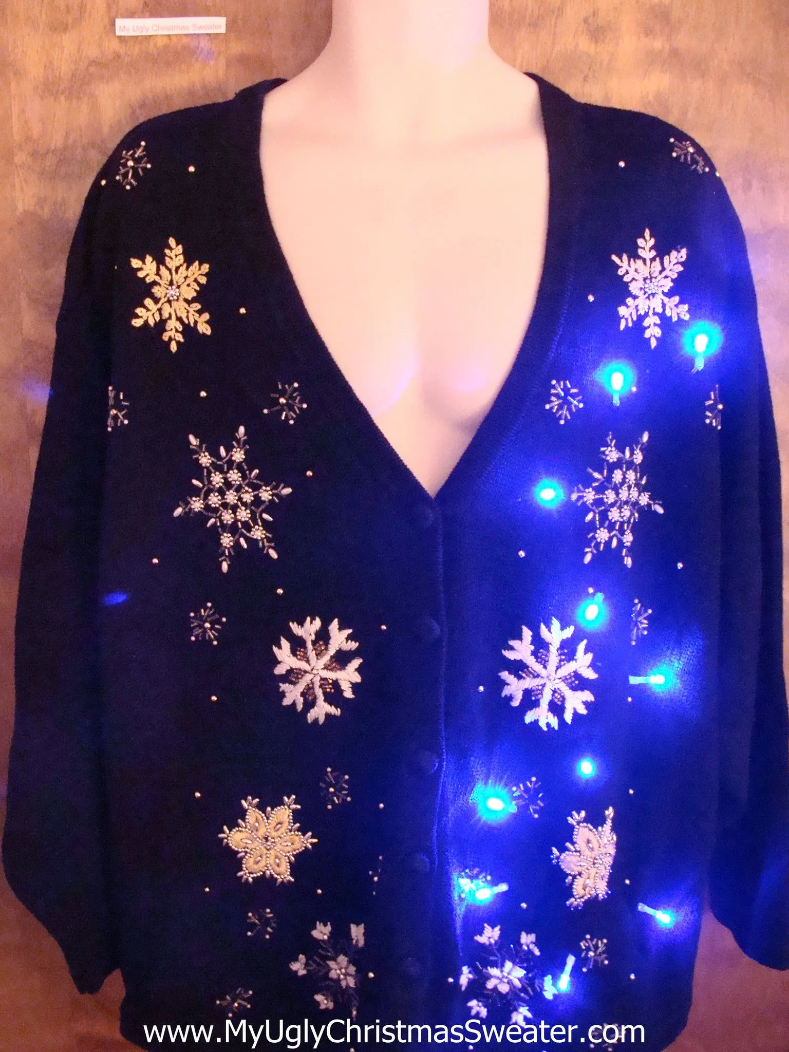 Artistic Snowflakes Black Light Up Ugly Xmas Sweater