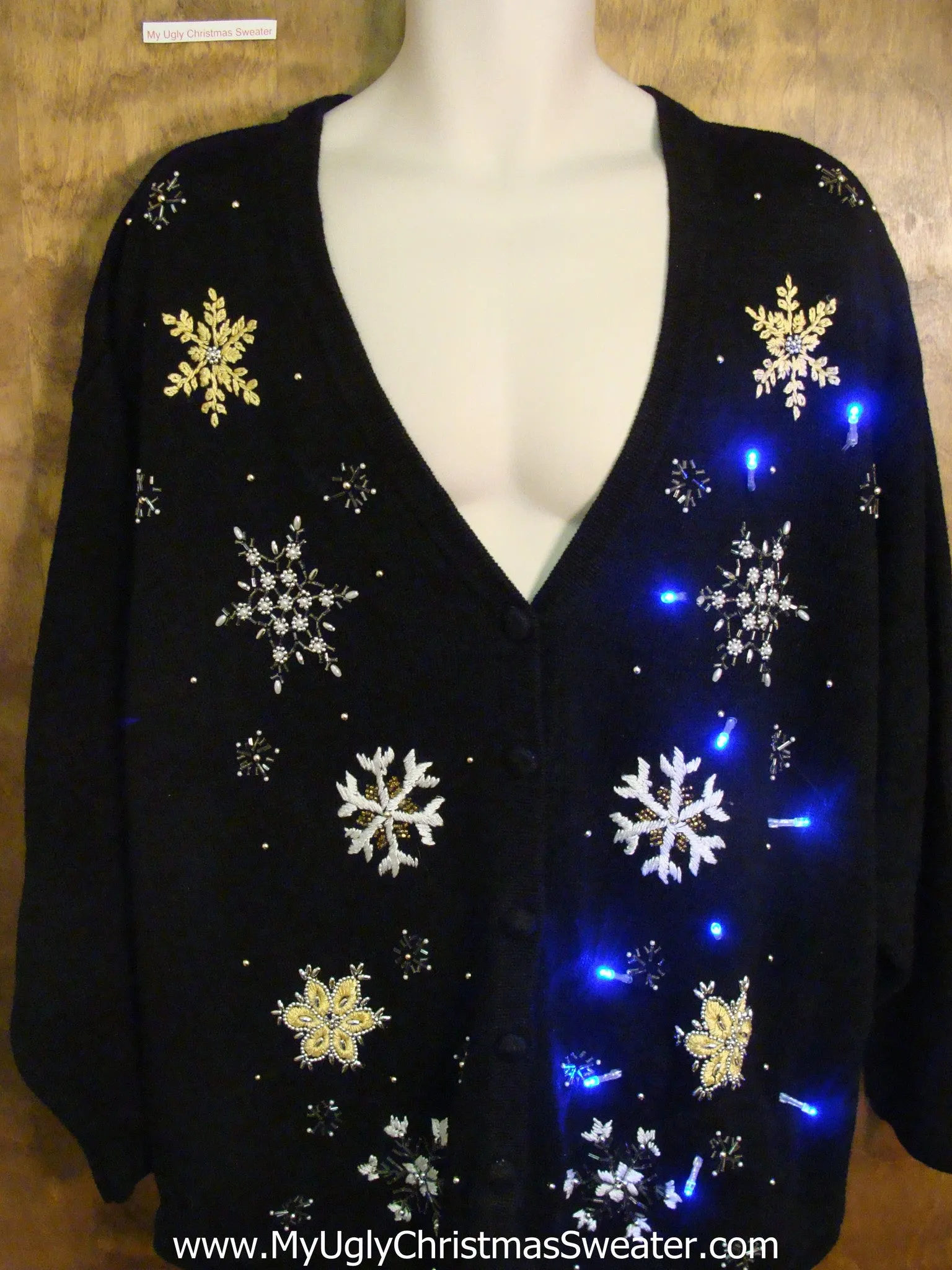 Artistic Snowflakes Black Light Up Ugly Xmas Sweater