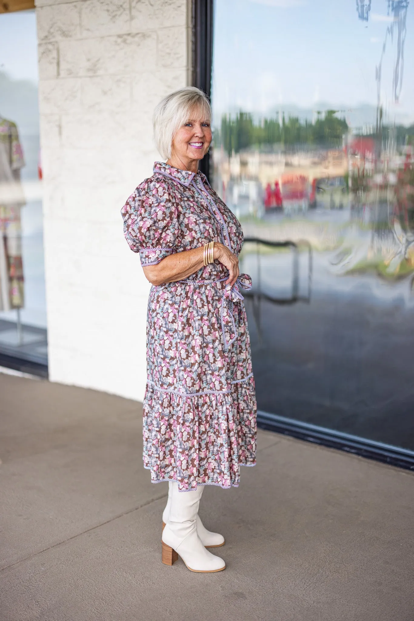 Autumn Florals Brown Midi Dress