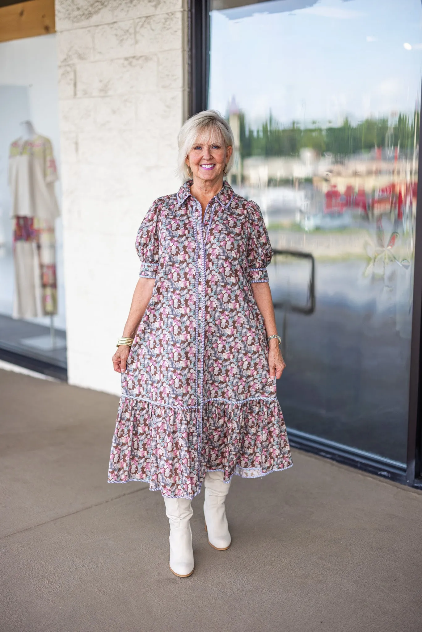 Autumn Florals Brown Midi Dress