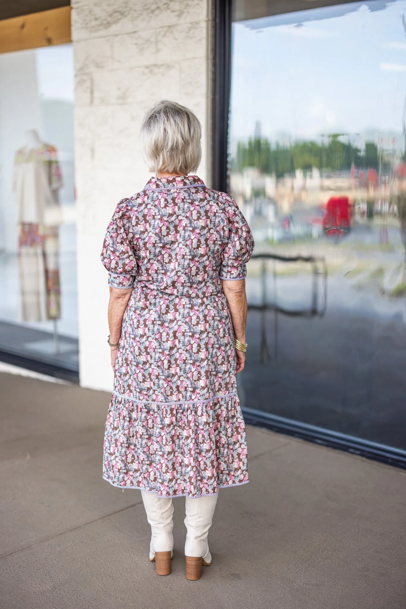 Autumn Florals Brown Midi Dress