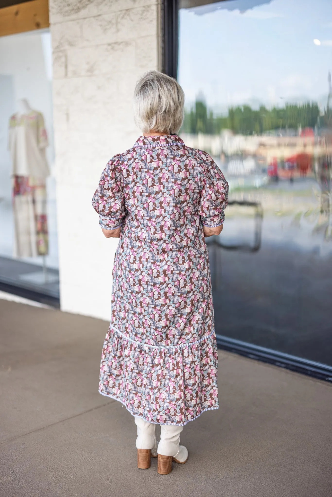 Autumn Florals Brown Midi Dress