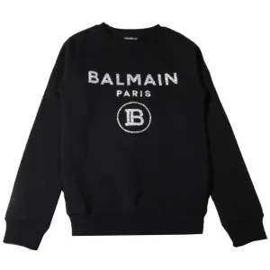 Balmain Kids Black Glitter Logo Sweatshirt