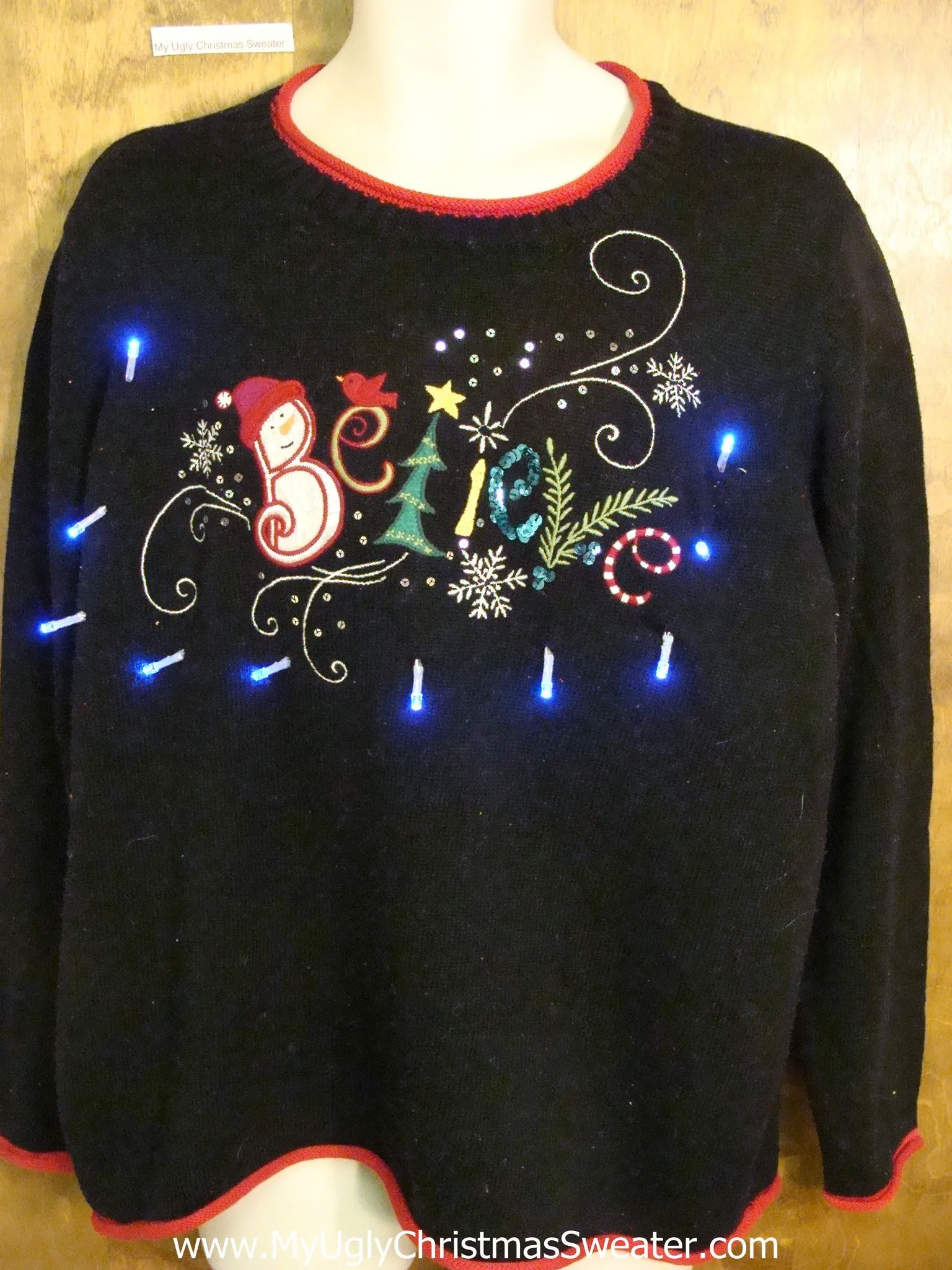 BELIEVE Funny Light Up Ugly Xmas Sweater