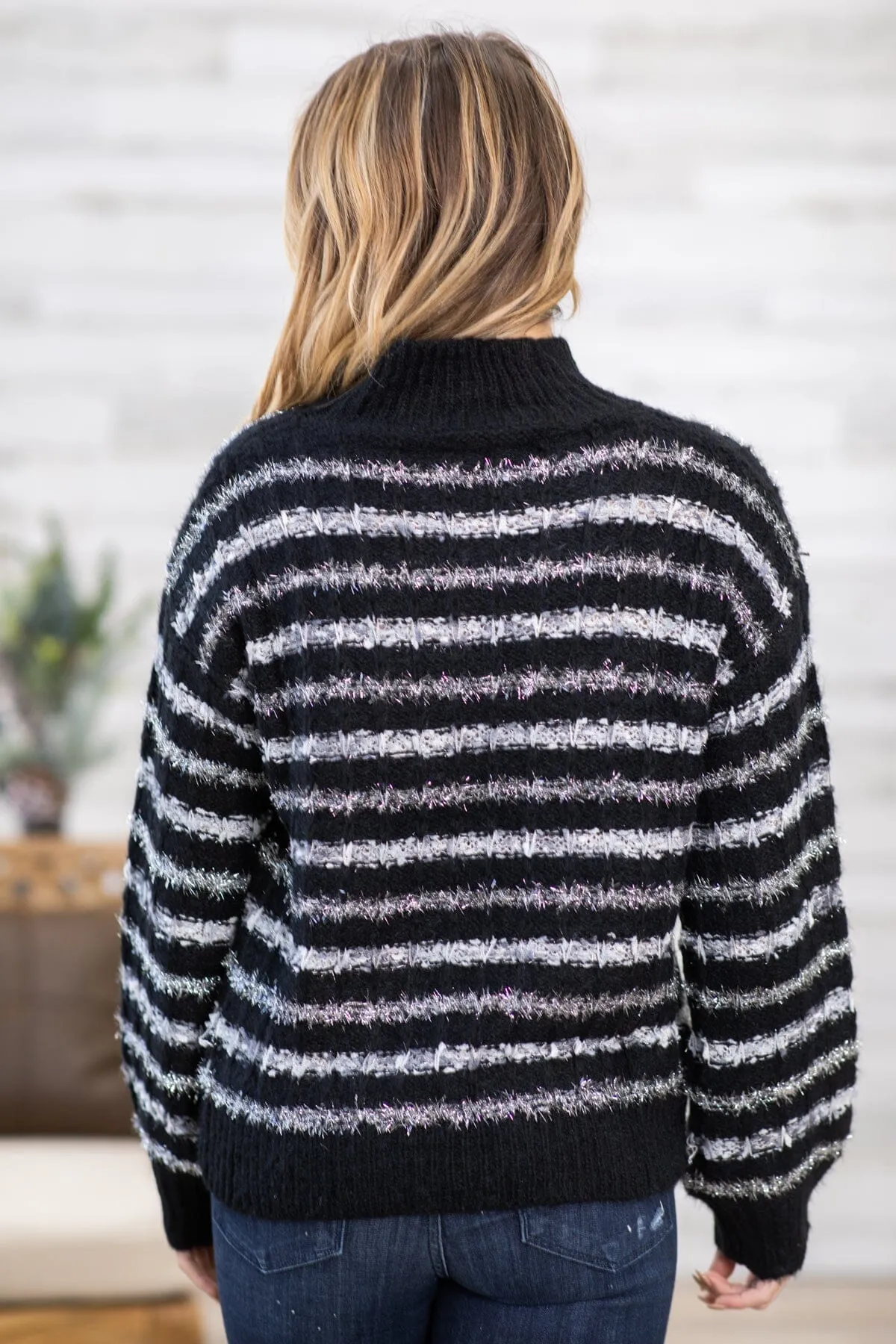 Black and Grey Stripe Eyelash Sweater