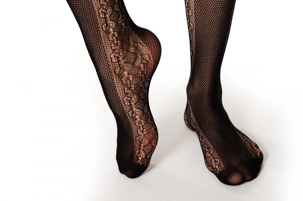 Black Fishnet With Lace Stripes On the Sides