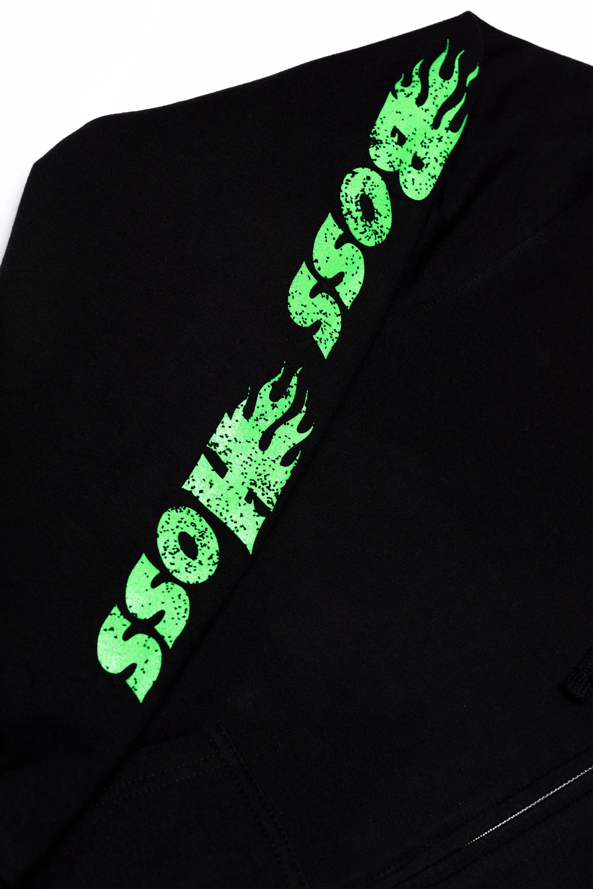 Black w/ Neon Green Checkered Flag Flaming Finish Zipper Sweatshirt