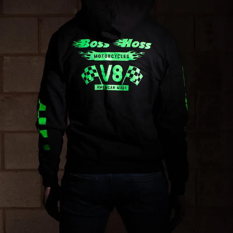 Black w/ Neon Green Checkered Flag Flaming Finish Zipper Sweatshirt