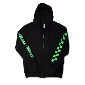 Black w/ Neon Green Checkered Flag Flaming Finish Zipper Sweatshirt