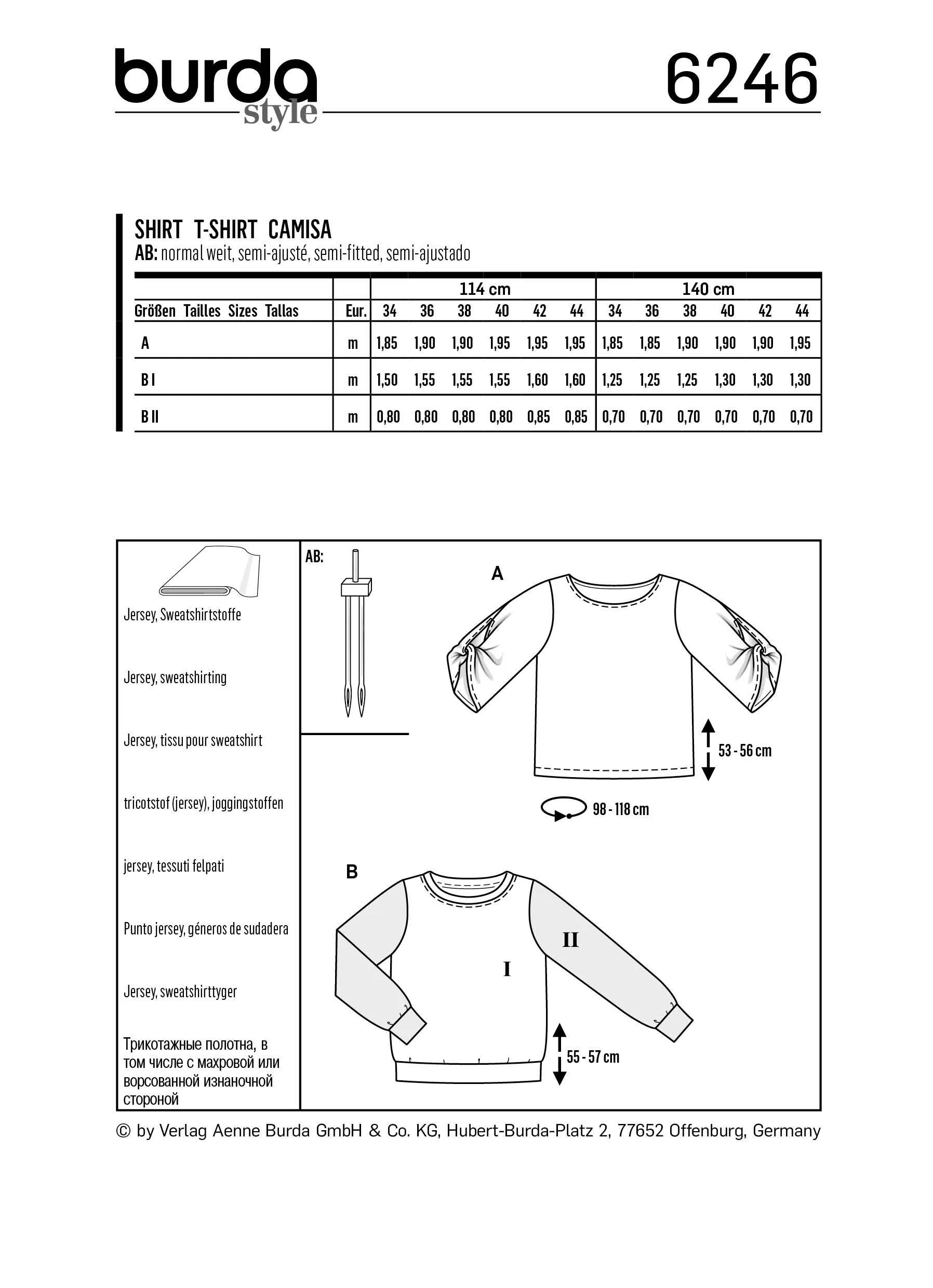 Burda Pattern 6246  Top – Sweatshirt – 
Round Neckline – 
Sleeves with a Twist