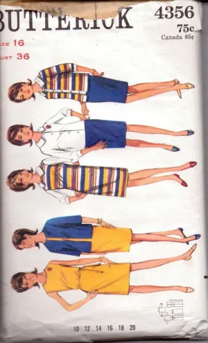 Butterick 4356 Vintage 1960's Sewing Pattern Ladies Jumper Dress Box Jacket Blouse Skirt Separates