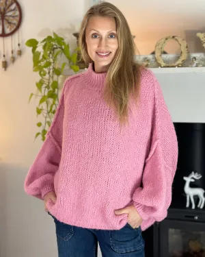 Chunky Knit Balloon Sleeve Jumper - Bubblegum Pink