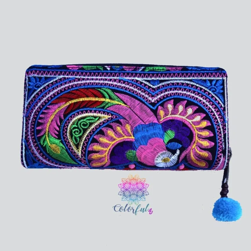 Colorful Embroidered Wallet - Boho Chic Vegan Wallet/Clutch Bag