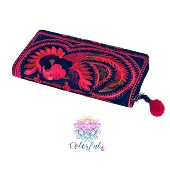 Colorful Embroidered Wallet - Boho Chic Vegan Wallet/Clutch Bag