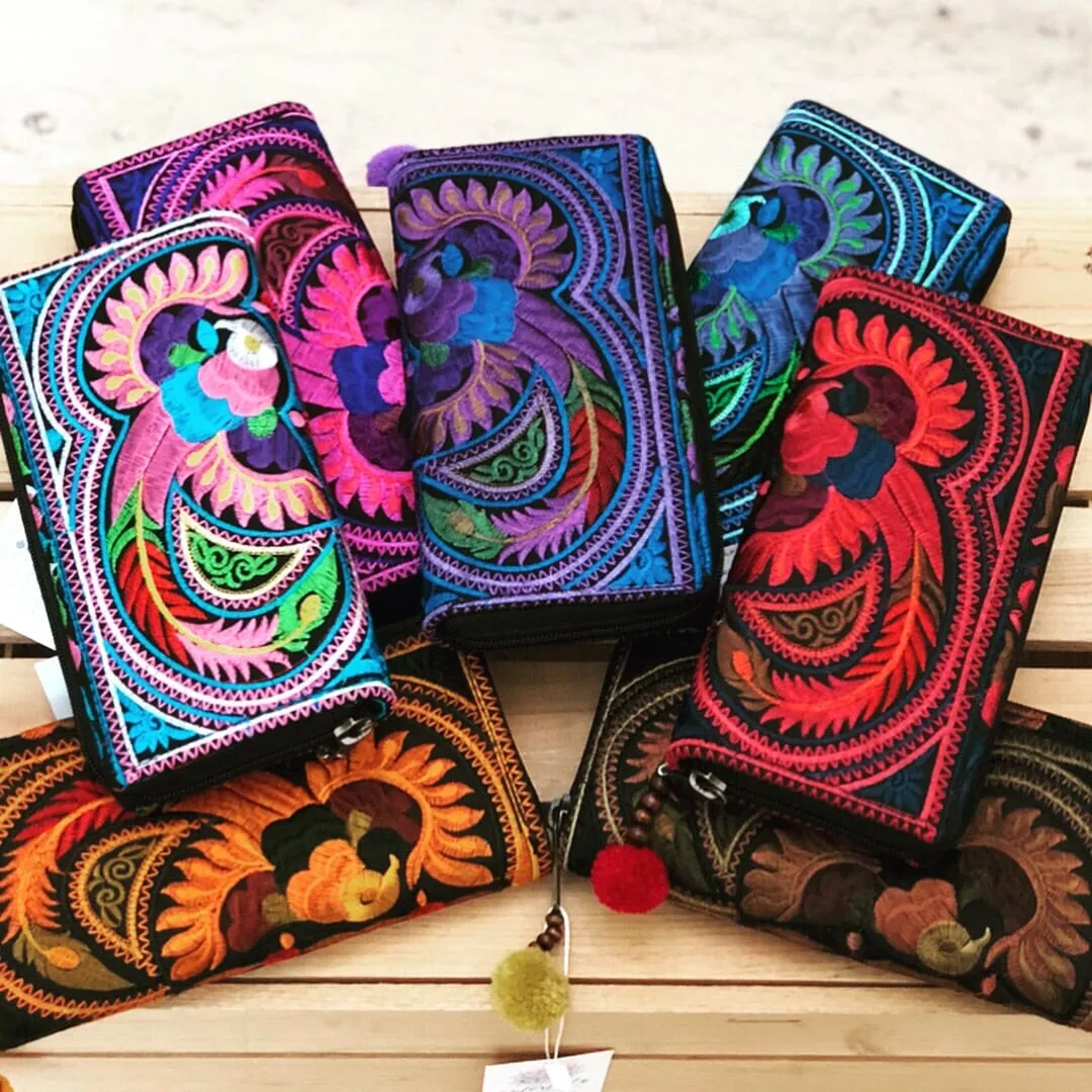 Colorful Embroidered Wallet - Boho Chic Vegan Wallet/Clutch Bag