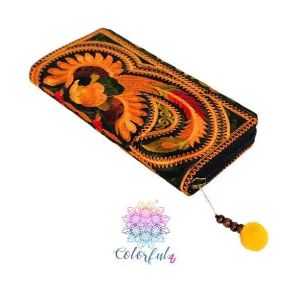 Colorful Embroidered Wallet - Boho Chic Vegan Wallet/Clutch Bag