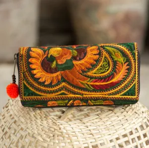 Colorful Embroidered Wallet - Boho Chic Vegan Wallet/Clutch Bag