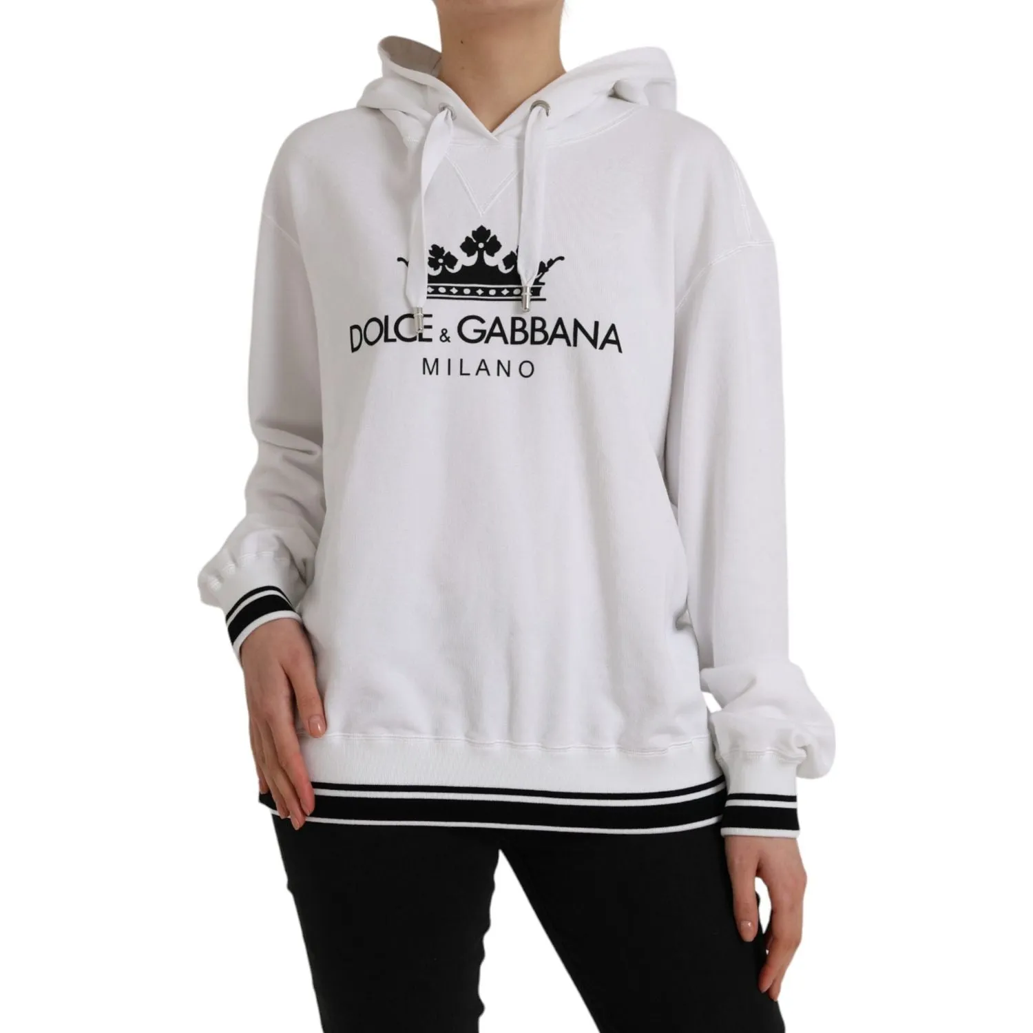 Dolce & Gabbana White Cotton Logo Hoodie Pullover Sweater