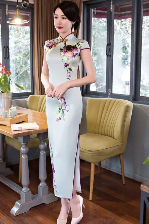 Floral Print Long Qipao Dress