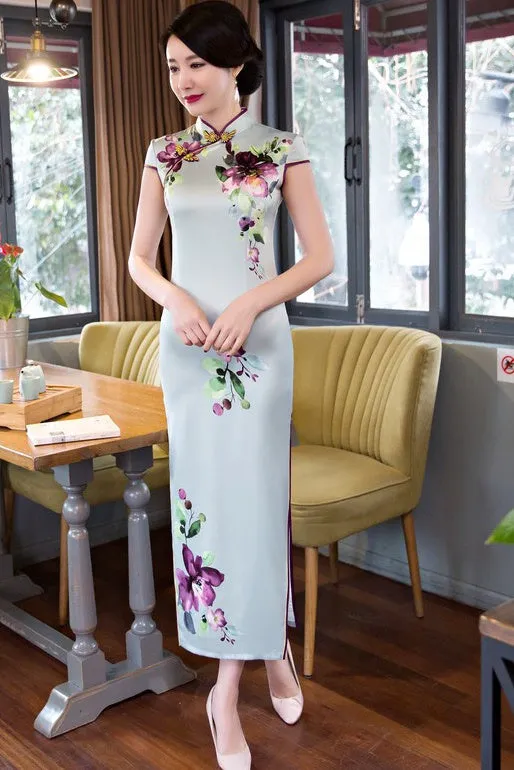 Floral Print Long Qipao Dress