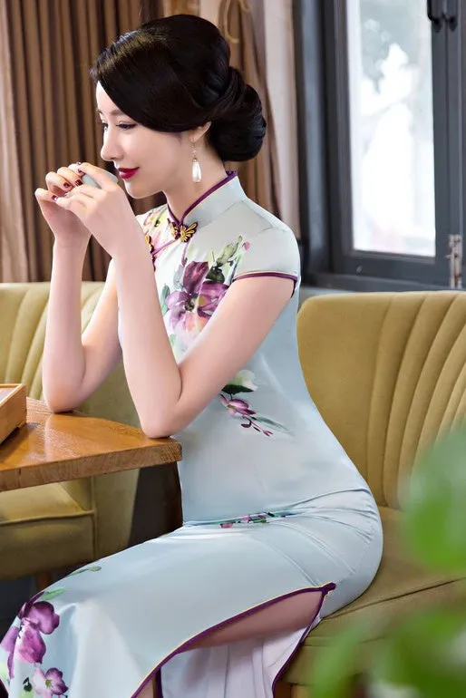 Floral Print Long Qipao Dress