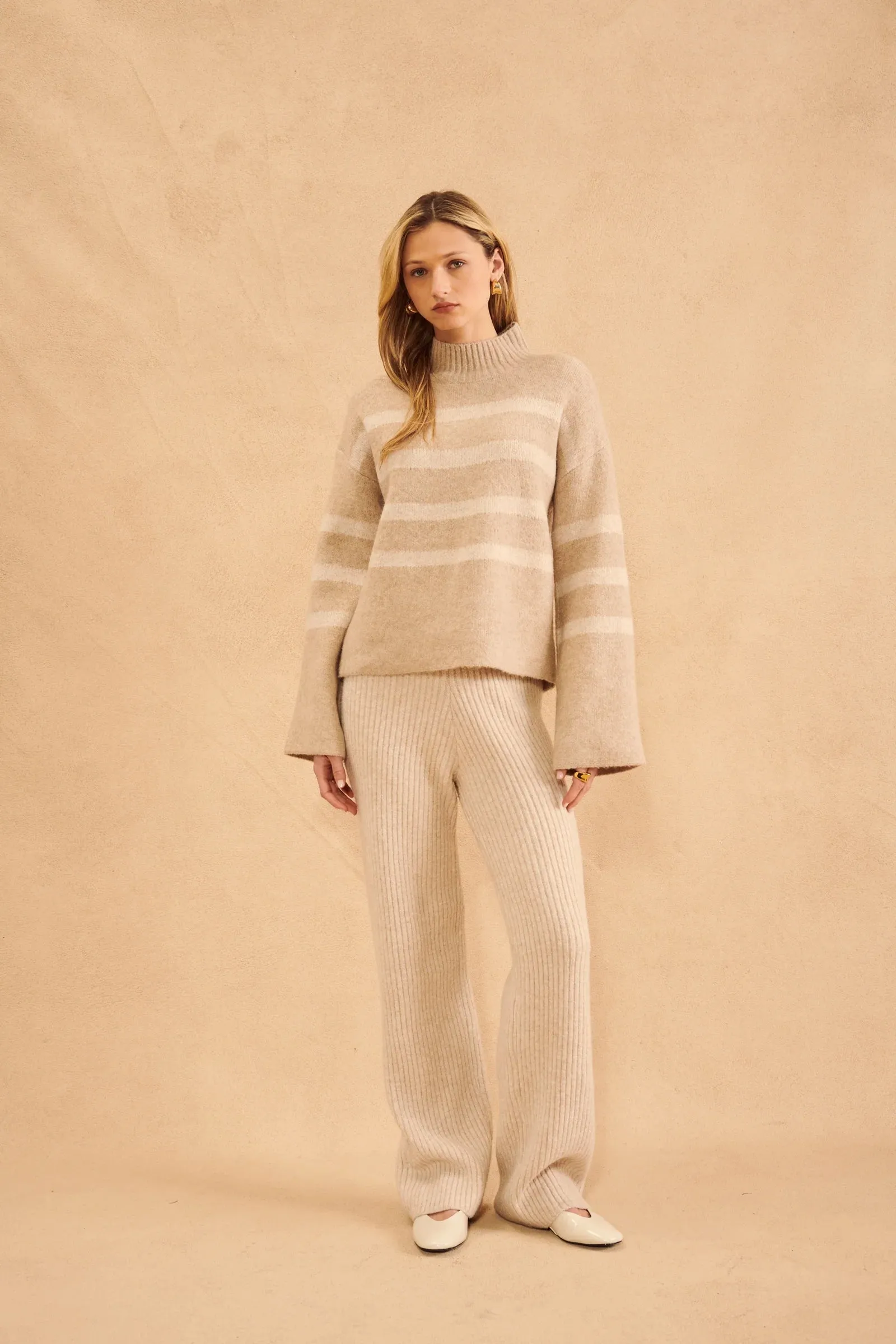 John & Jenn Everett Mockneck Sweater Wheatberry