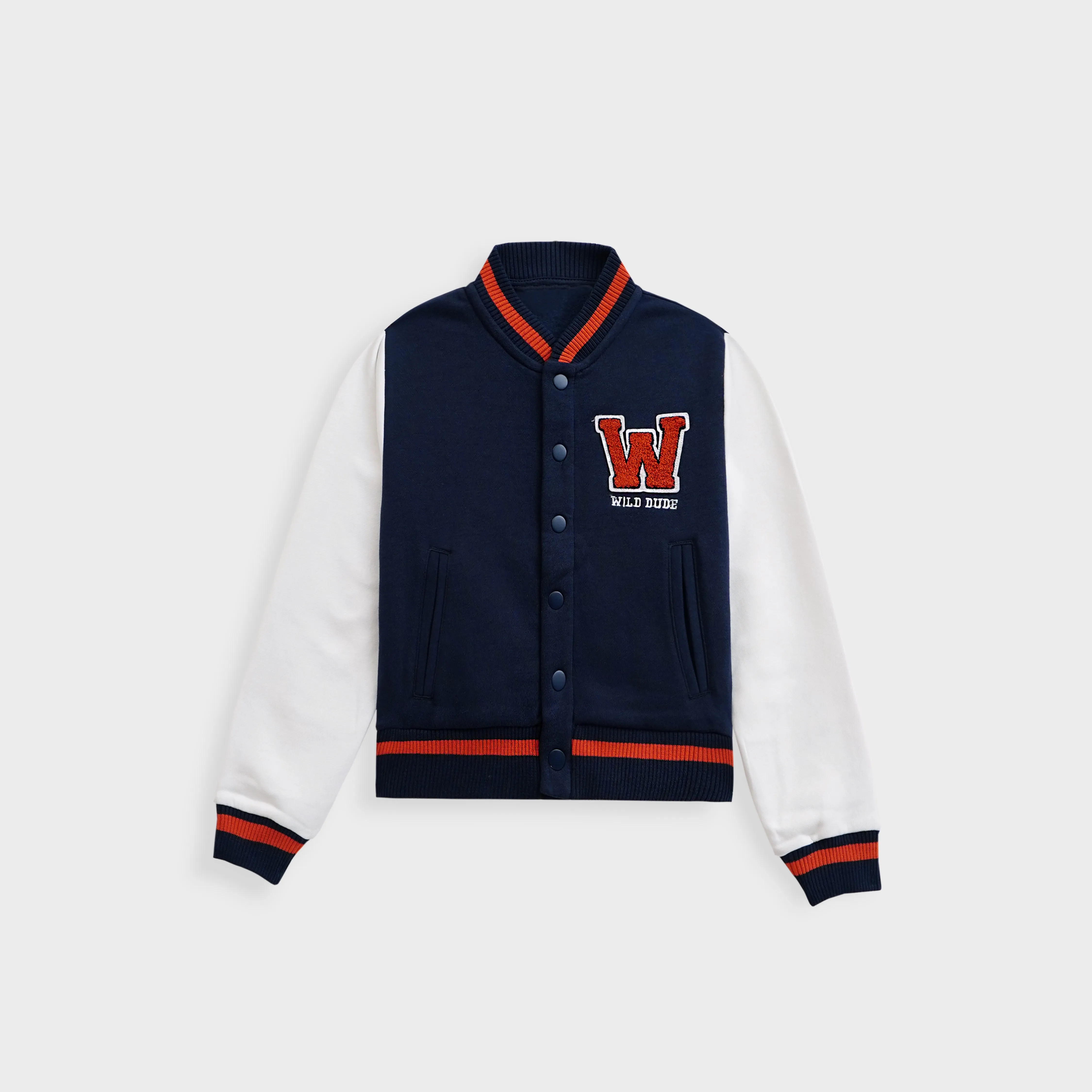 Kids Premium Quality Base Ball Embroidered Fleece Navy Jacket  (R)