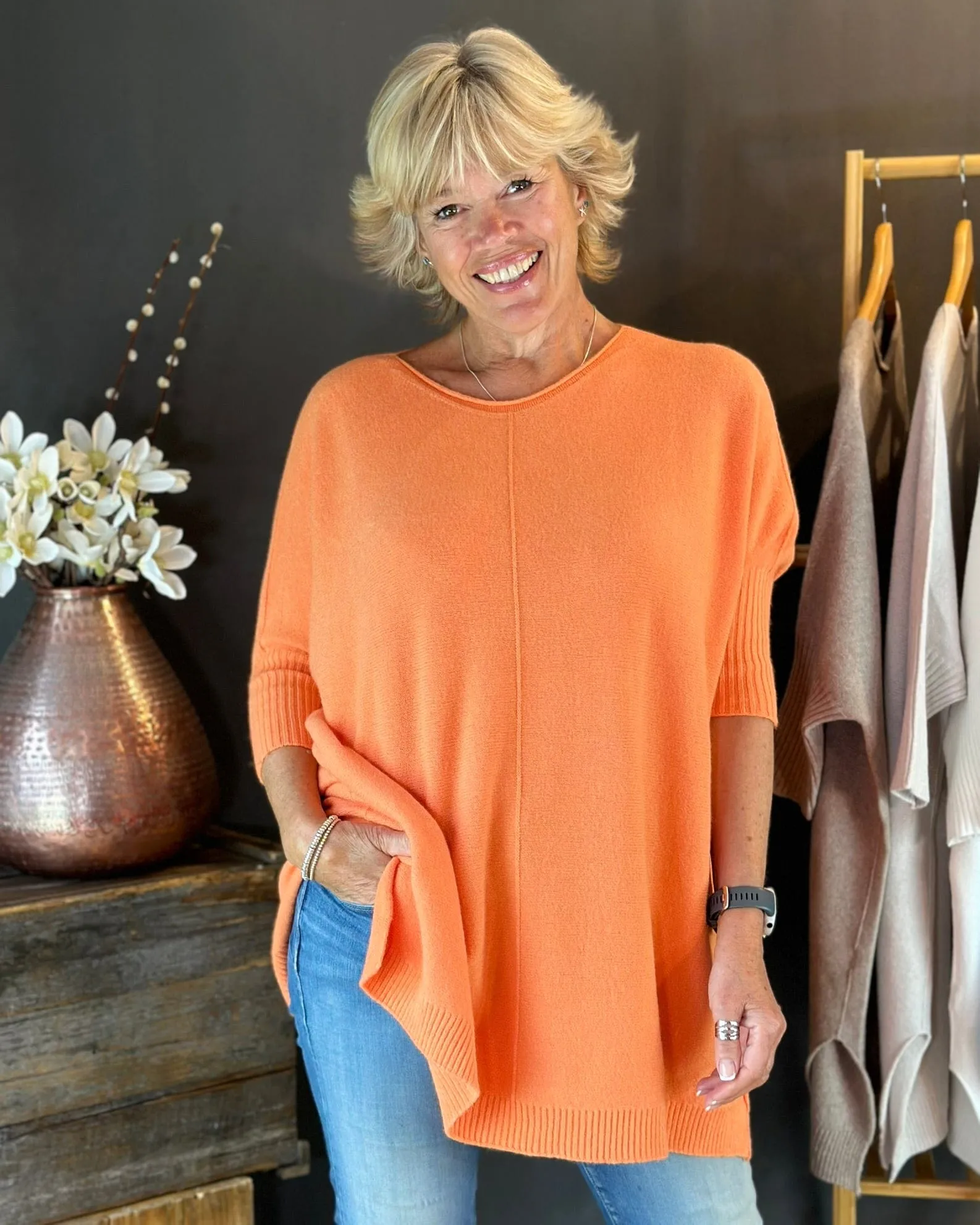 Longline Slouchy Jumper - Soft Orange