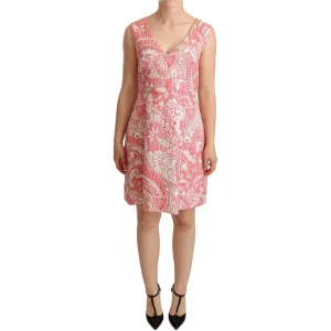 Pink Floral Jacquard Pleated Sheath Dress