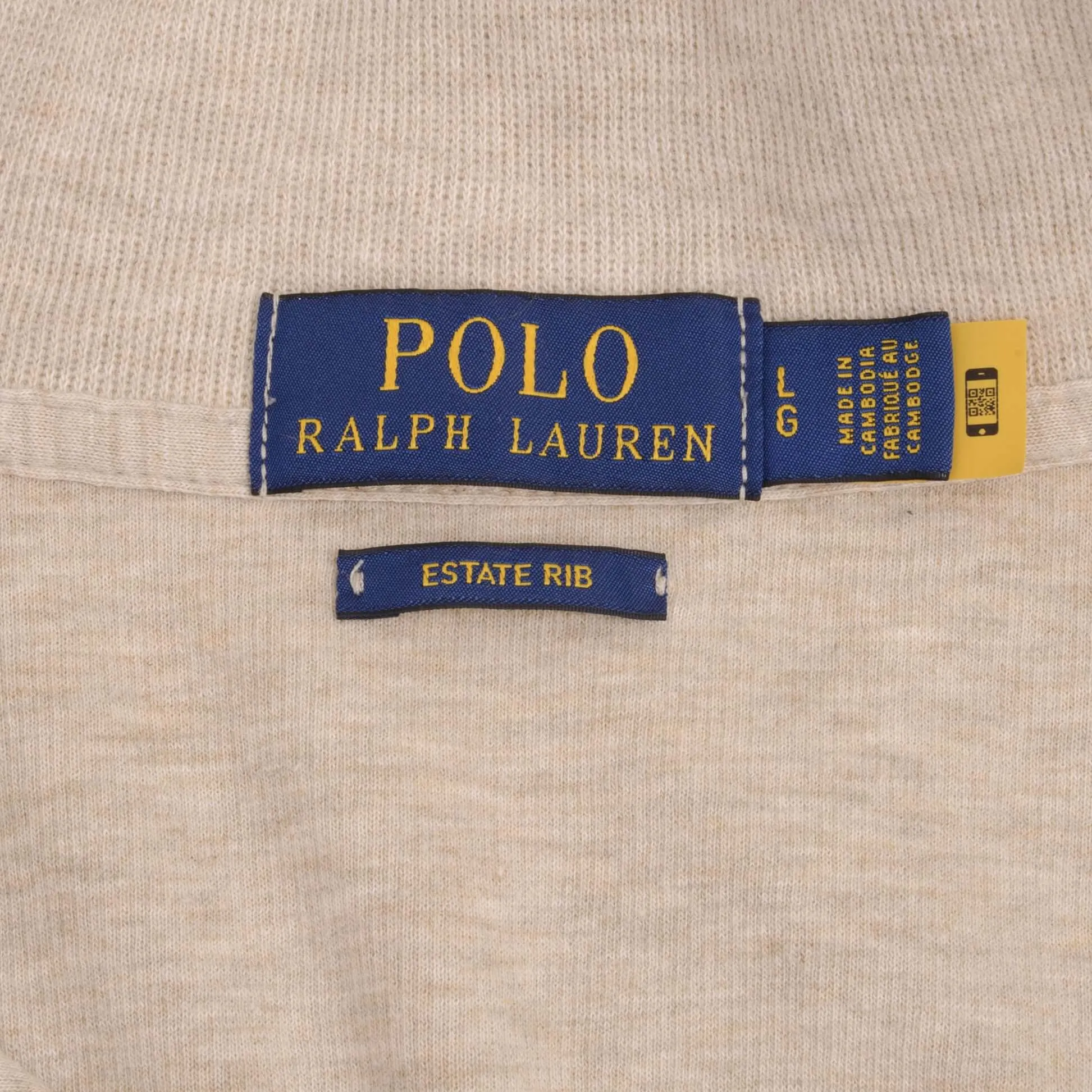 POLO RALPH LAUREN BEIGE QUARTER 1/4 ZIP SWEATER SIZE LARGE