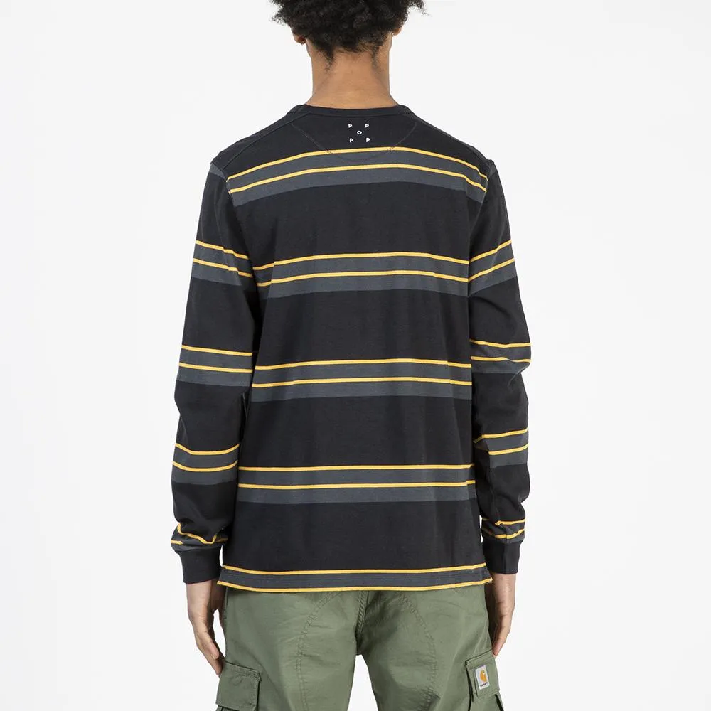 Pop Trading Company Striped Long Sleeve Top Charcoal / Burnt Yellow