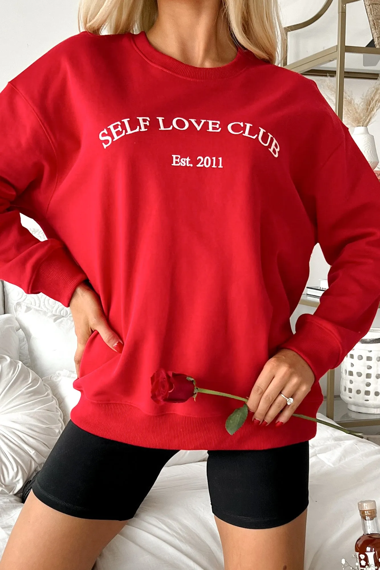 "Self Love Club" Embroidered Sweatshirt (Red)