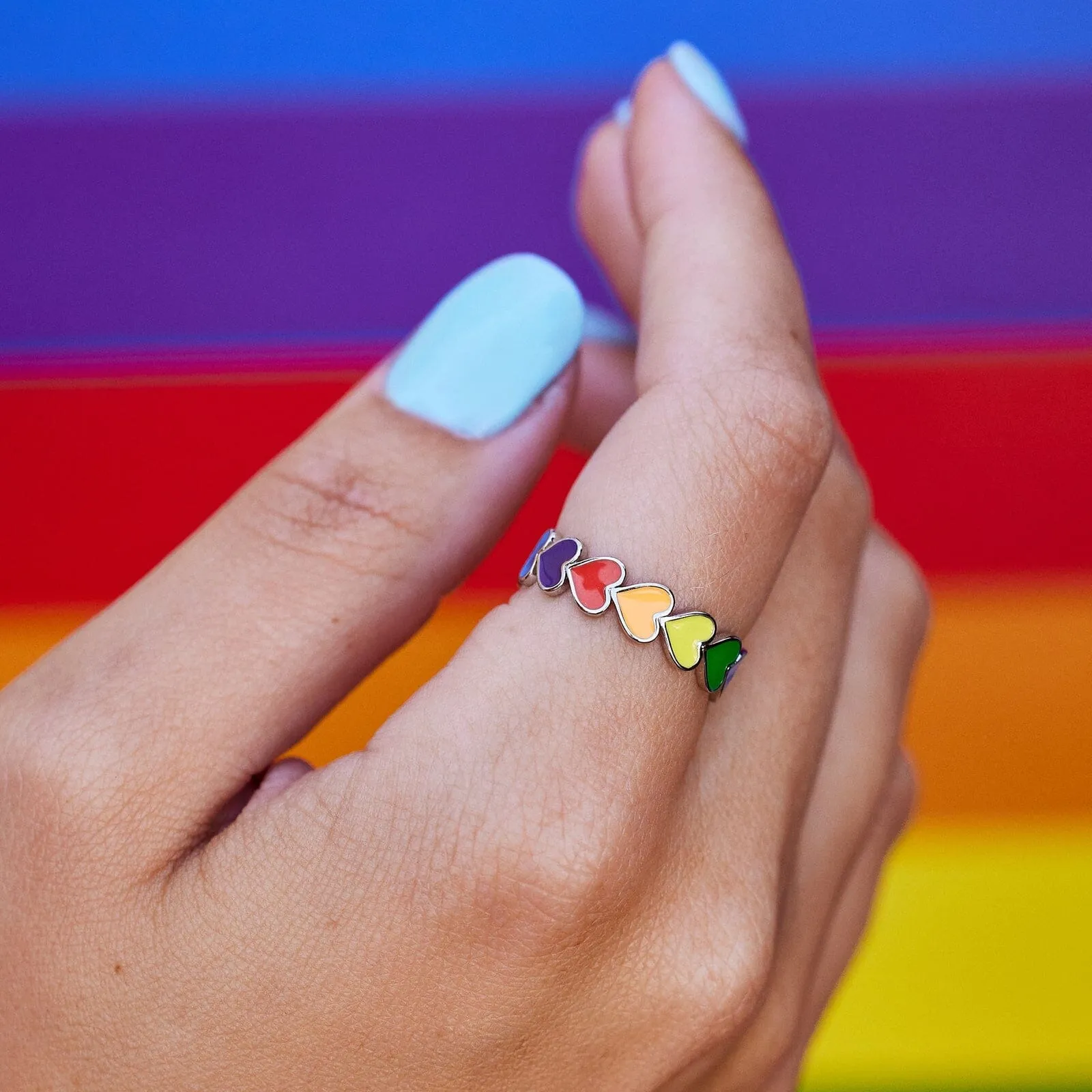 Rainbow Heart Band Ring