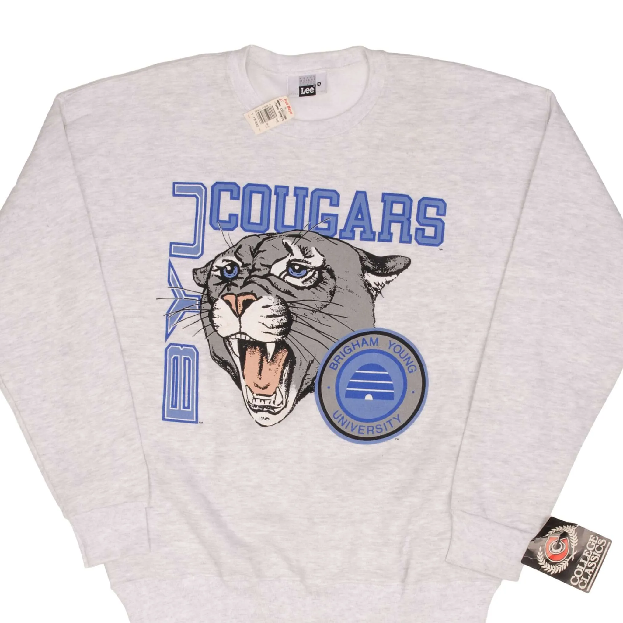 VINTAGE BYU BRIGHAM YOUNG UNI COUGARS 1990S SWEATSHIRT XL MADE IN USA DEADSTOCK